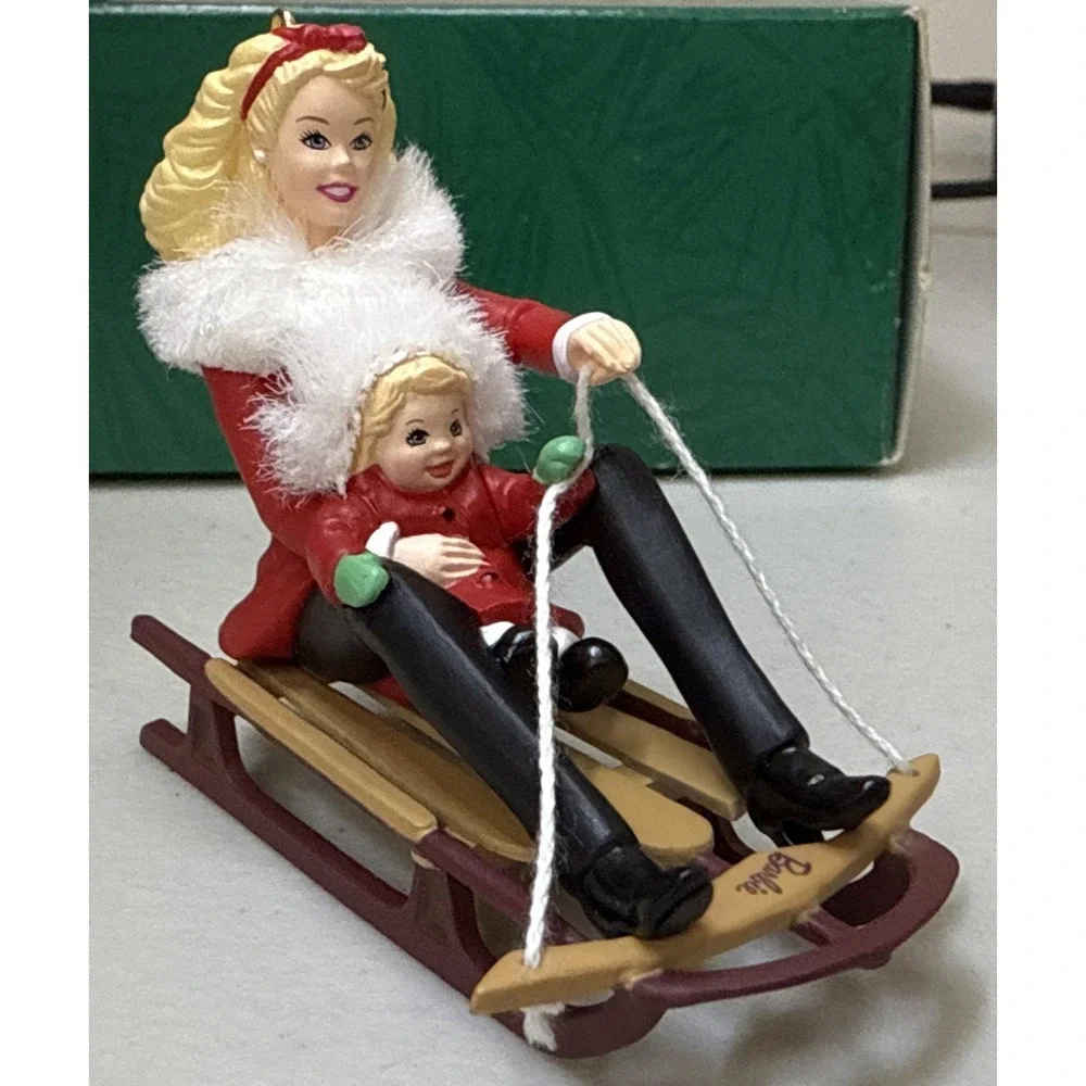 Hallmark Barbie Ornament 2000 Winter Fun w Kelly‎ Sledding w Box